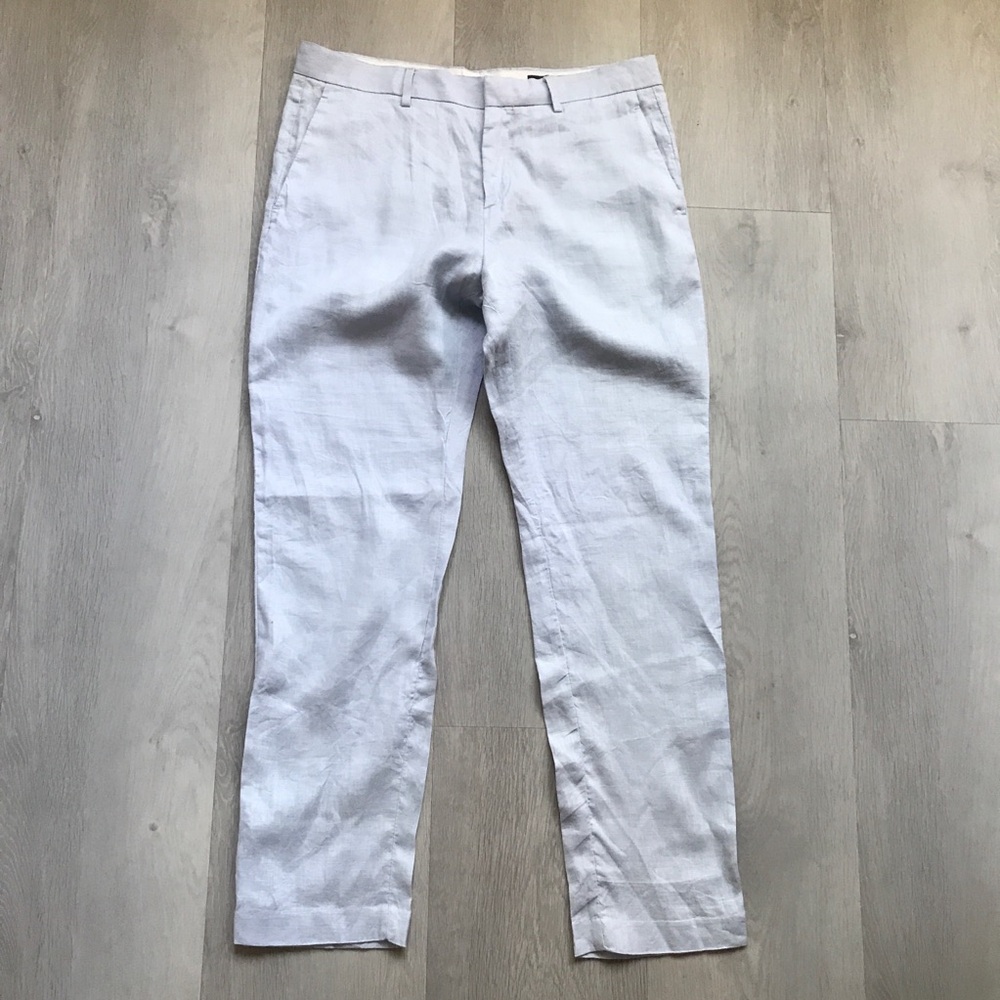 H&M LINEN BLUE DRESS LANTS FLAT FRONT MENS 34